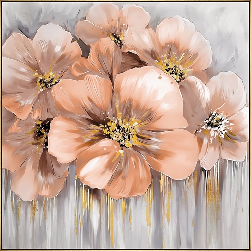 [AC7027] HAND PAINTED GOLD FLOWER PAINTING - GOLD FRAME