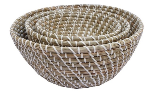 [AD2003] SET OF 3 SEAGRASS BASKET WITH PLASTIC WEAVING