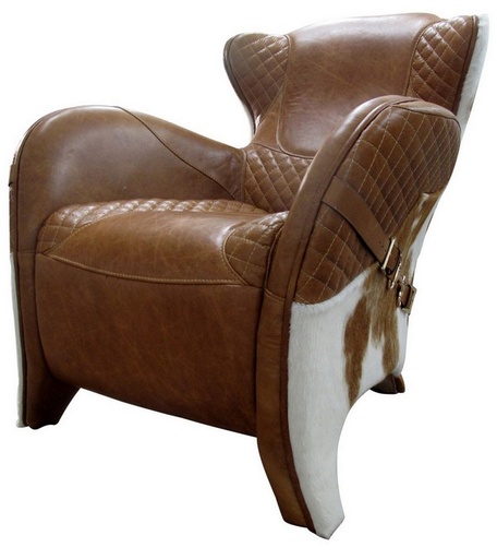[AF2107] RODEO SINGLE CHAIR COLUMBIA BROWN W/COW SKIN