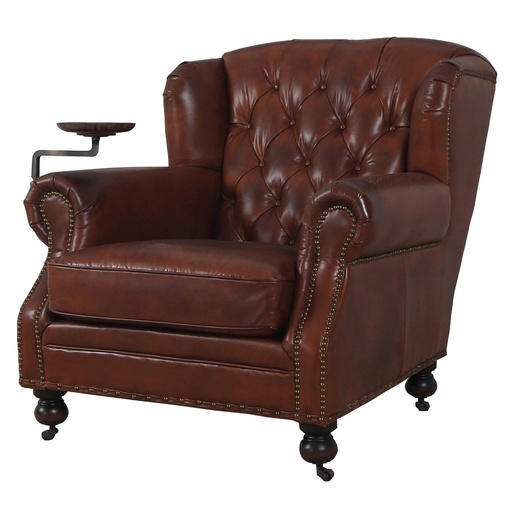 [AF2289] CHURCHILL ARMCHAIR W/ DRINK HOLDER - VINTAGE CIGAR BROWN