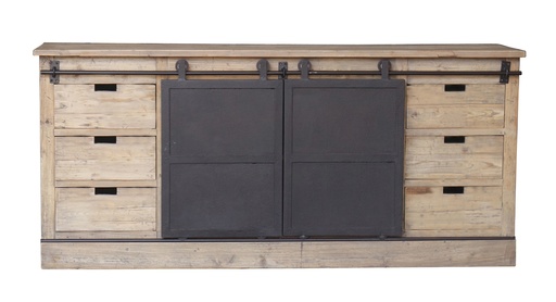 [CF8113] BUFFET WITH METAL BARN SLIDING DOORS