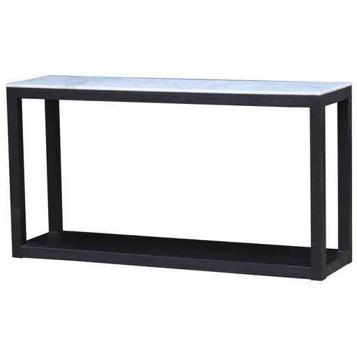 [CF8225] MARBLE TOP HALLTABLE - BLACK OAK BASE - OLD PINE/WHITE MARBLE