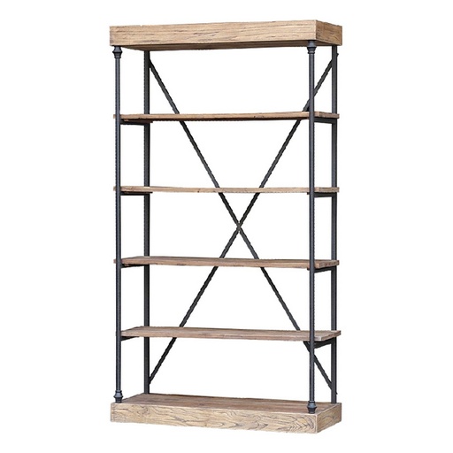 [CF8258] MEDIUM ELM BOOKCASE - RECLAIMED ELM/IRON