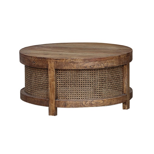 [CF8312] SANTORINI ELM & RATTAN ROUND COFFEE TABLE