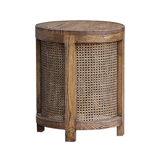 [CF8313] SANTORINI ELM & RATTAN ROUND SIDE TABLE