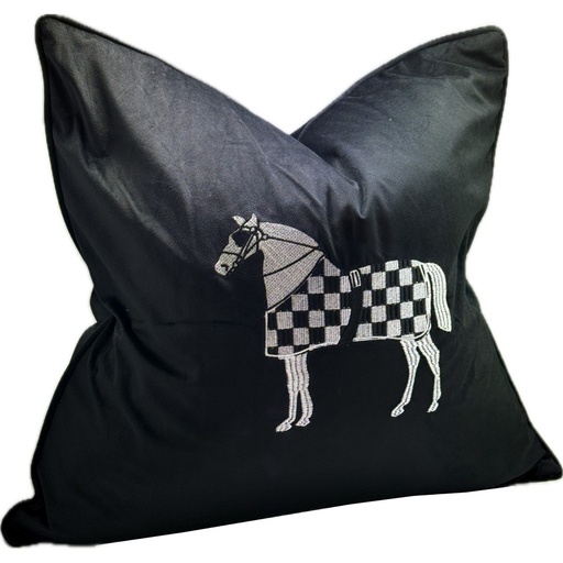 [CO4003] SNUGG & CO. CUSHION COVER - HORSE EMBROIDERY CUSHION COVER - BLACK VELVET