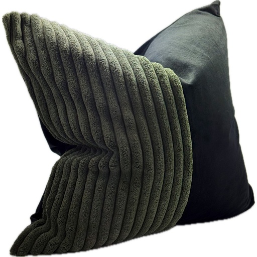[CO4013] SNUGG & CO. CUSHION COVER - PATCHWORK CUSHION COVER - BLACK GREEN CORDUROY VELVET