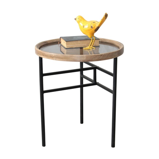 [DT5003] WOODEN & METAL SIDE TABLE - NATURAL/BLACK