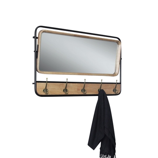 [DT5011] WALL MIRROR W/COAT HOOKS - NATURAL/BLACK