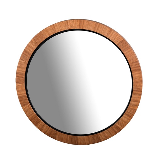 [EM8004] TEAK & BLACK ROUND MIRROR - TEAK VENEER/MDF