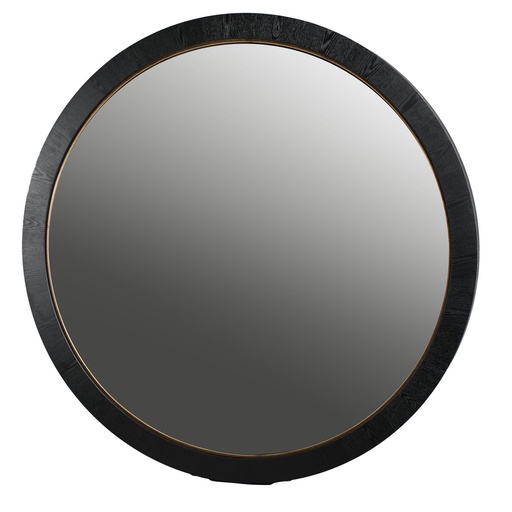 [EM8006] BLACK OAK & GOLD ROUND MIRROR - OAK VENEER/MDF