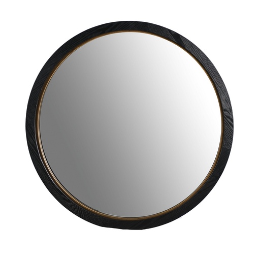 [EM8010] BLACK OAK & GOLD ROUND MIRROR - OAK VENEER/MDF