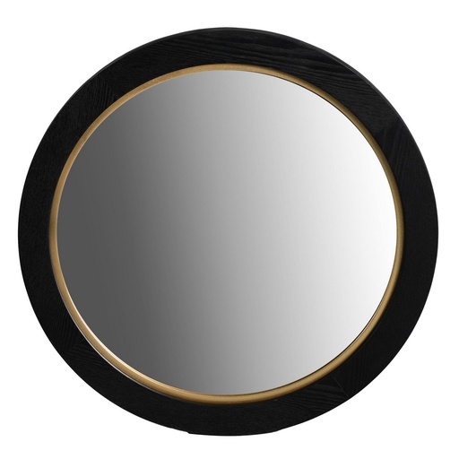 [EM8015] BLACK OAK & GOLD ROUND MIRROR - VENEER/MDF