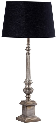 [GA2023] TABLE LAMP & SHADE - SILVER ANTIQUE / BLACK COTTON