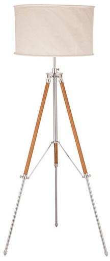 [GA2037] FLOOR  LAMP & SHADE - NICKEL WITH BRASS LEATHER / NATURAL CANVAS