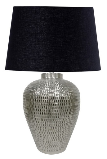 [GA2039] TABLE LAMP & SHADE - ANTIQUE SILVER / BLACK COTTON
