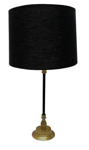 [GA2053] TABLE LAMP - ALUMINIUM /BLACK & BRASS FINISH / SHADE - BLACK LINEN
