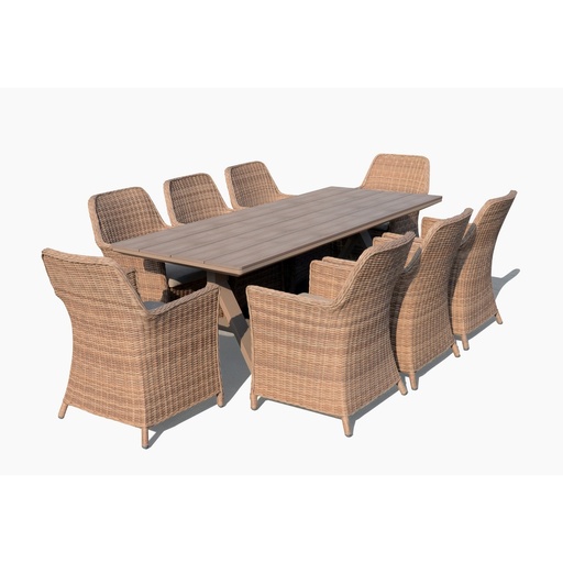 [GY7001] RAFFLES BAY OUTDOOR POLY WOOD TABLE w/ ALUMINIUM BASE - NATURAL LIGHT OAK
