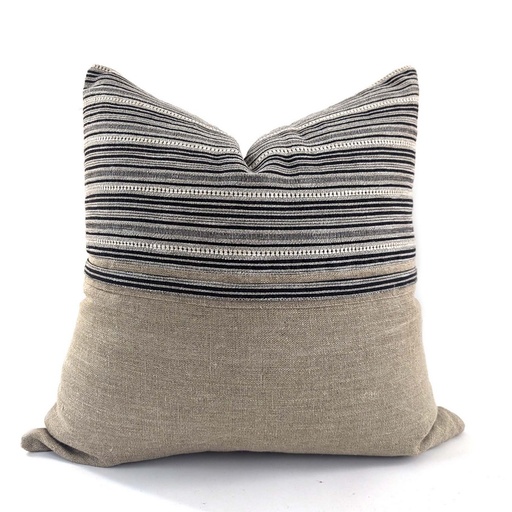 [HB7001] CUSHION COVER - TRIBAL - BLACK / LINEN