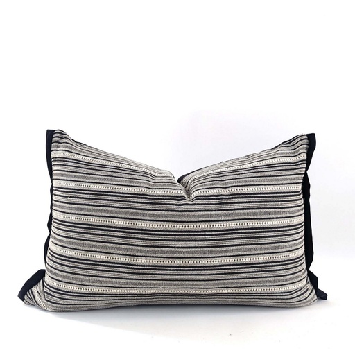 [HB7002] CUSHION COVER - TRIBAL - BLACK / LINEN