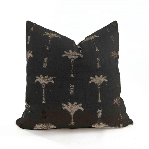 [HB7017] CUSHION COVER - PALM TREE - BLACK / NATURAL
