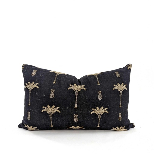 [HB7018] CUSHION COVER - PALM TREE - BLACK / NATURAL