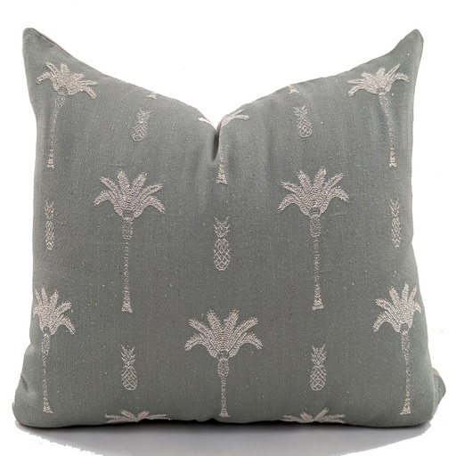 [HB7021] CUSHION COVER - PALM TREE - GREY / NATURAL