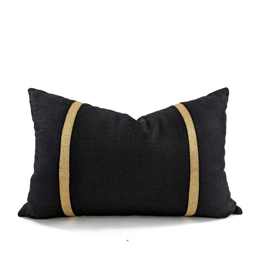 [HB7028] CUSHION COVER - BRAID LINEN - BLACK / GOLD