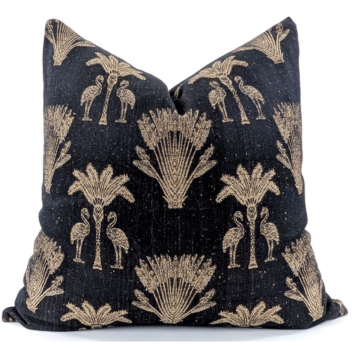 [HB7031] SNUGG & CO  CUSHION COVER - PALM FLAMINGO BLACK & GOLD