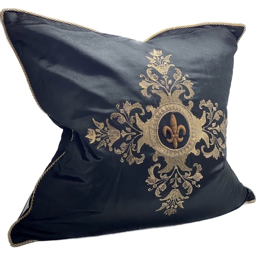 [IH6013] CUSHION COVER - HAND EMBROIDERED - BLACK / GOLD