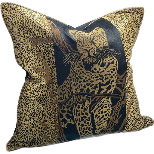 [IH6015] CUSHION COVER - HAND EMBROIDERED - LEOPARD / BLACK