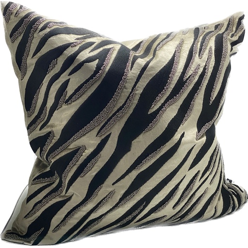 [IH6017] CUSHION COVER - HAND EMBROIDERED - BLACK / FAWN
