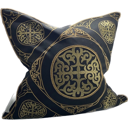 [IH6018] CUSHION COVER - HAND EMBROIDERED - BLACK / GOLD
