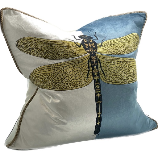[IH6021] CUSHION COVER - HAND EMBROIDERED - BLUE / WHITE / GOLD
