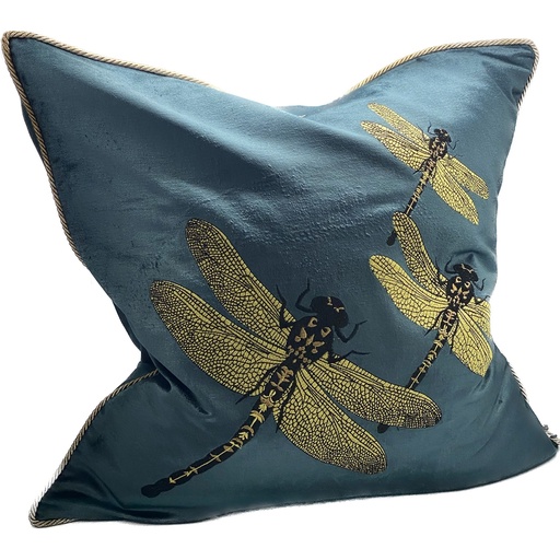 [IH6022] CUSHION COVER - HAND EMBROIDERED - BLUE / GOLD