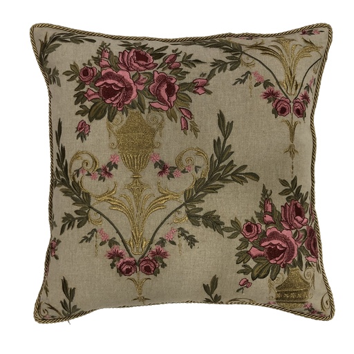 [IH6038] CUSHION COVER - HAND EMBROIDERED  - PINK & GOLD CHAMBREY