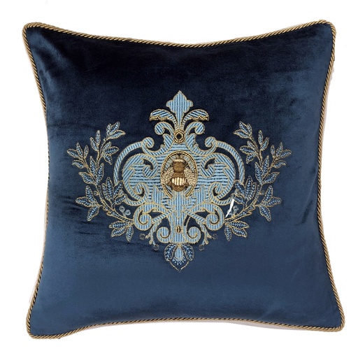 [IH6040] CUSHION COVER - HAND EMBROIDERED  - TEAL W/ BLUE WREATH