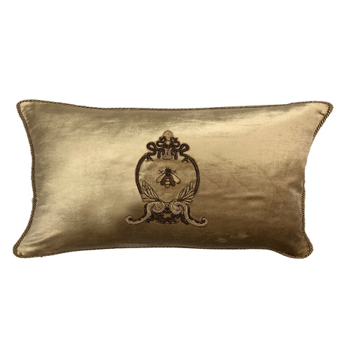 [IH6043] CUSHION COVER - HAND EMBROIDERED  - ANTIQUE GOLD W/ GOLD WREATH