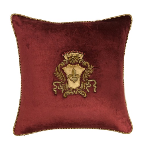 [IH6046] CUSHION COVER - HAND EMBROIDERED  - MAROON W/ GOLD WREATH