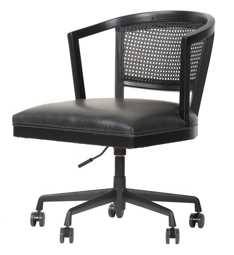 [JP1056] HERITAGE ADJUSTABLE OFFICE CHAIR - BLACK OAK/PU EBONY SEAT/RATTAN BACK
