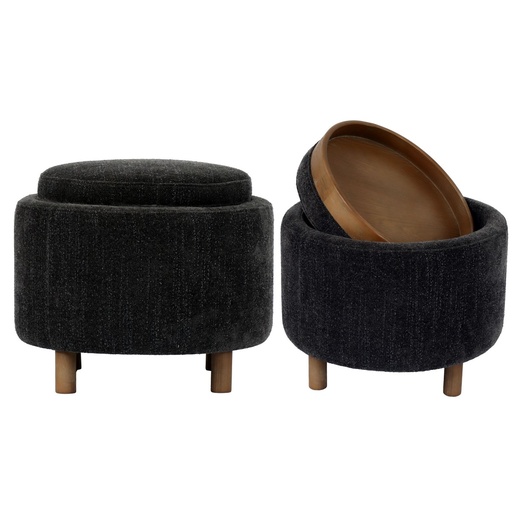 [JP1068] LUNA OTTOMAN - STEEL W/ REVERSIBLE ASH WOODEN TRAY