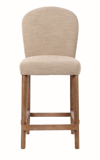 [JP1074] AMBERLEY FABRIC BENCH HEIGHT BARSTOOL W/ LEATHER HANDLE & STUDS