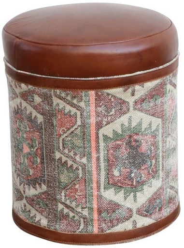 [KC1095] AZTEC OTTOMAN W/LEATHER TOP