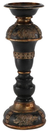 [KI4106] ANTIQUED BLACK/GOLD CANDLE HOLDER