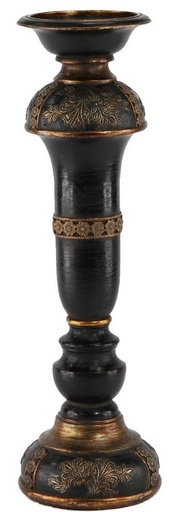 [KI4107] ANTIQUED BLACK/GOLD CANDLE HOLDER