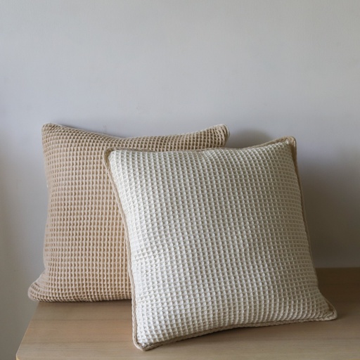 [KK1002] AKIIKO - PIQUE WAFFLE CUSHION COVER WITH EDGING- LATTE