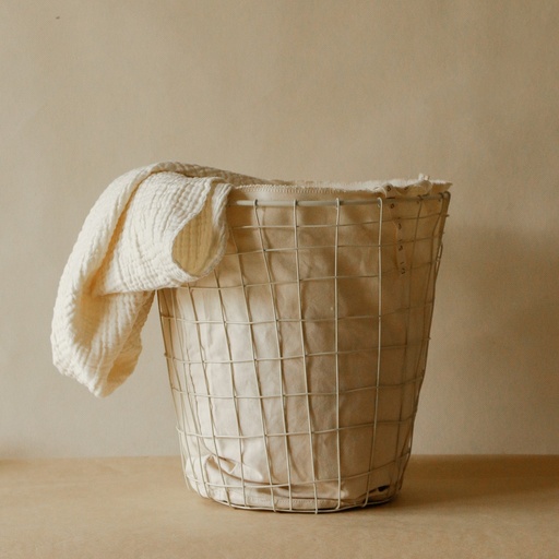 [KK1067] AKIIKO - METAL  LAUNDRY BASKET WITH GRID WAFFLE  LINING - MEDIUM - WHITE