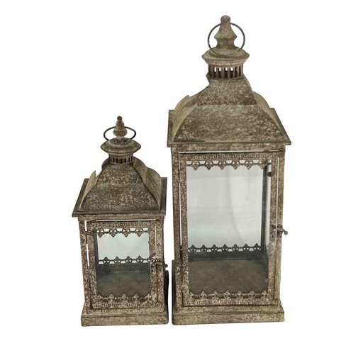 [PL6016] ANTIQUE METAL LANTERN S/2