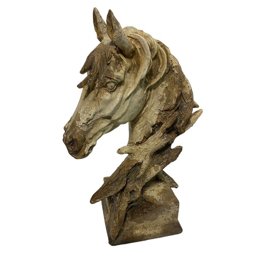 [QD5047] HORSE HEAD - INDOOR & OUTDOOR - ANTIQUE MARBLE MAGNESIA COMPOSITE