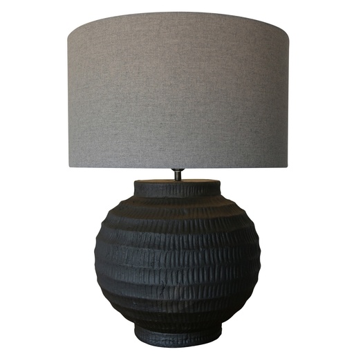 [RS3013] BLACK TERRACOTTA LAMP W/ GREY LINEN SHADE
